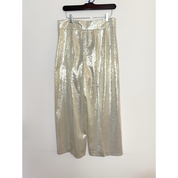 Zara High Waist Sequin Disco Wide Leg Culotte Cropped Trousers Pants Large - Picture 3 of 5